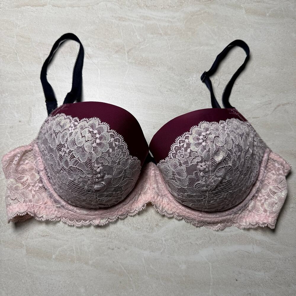 Victoria’s Secret Women's Burgundy Lace Dream Angels Lined Demi Bra Size 36D